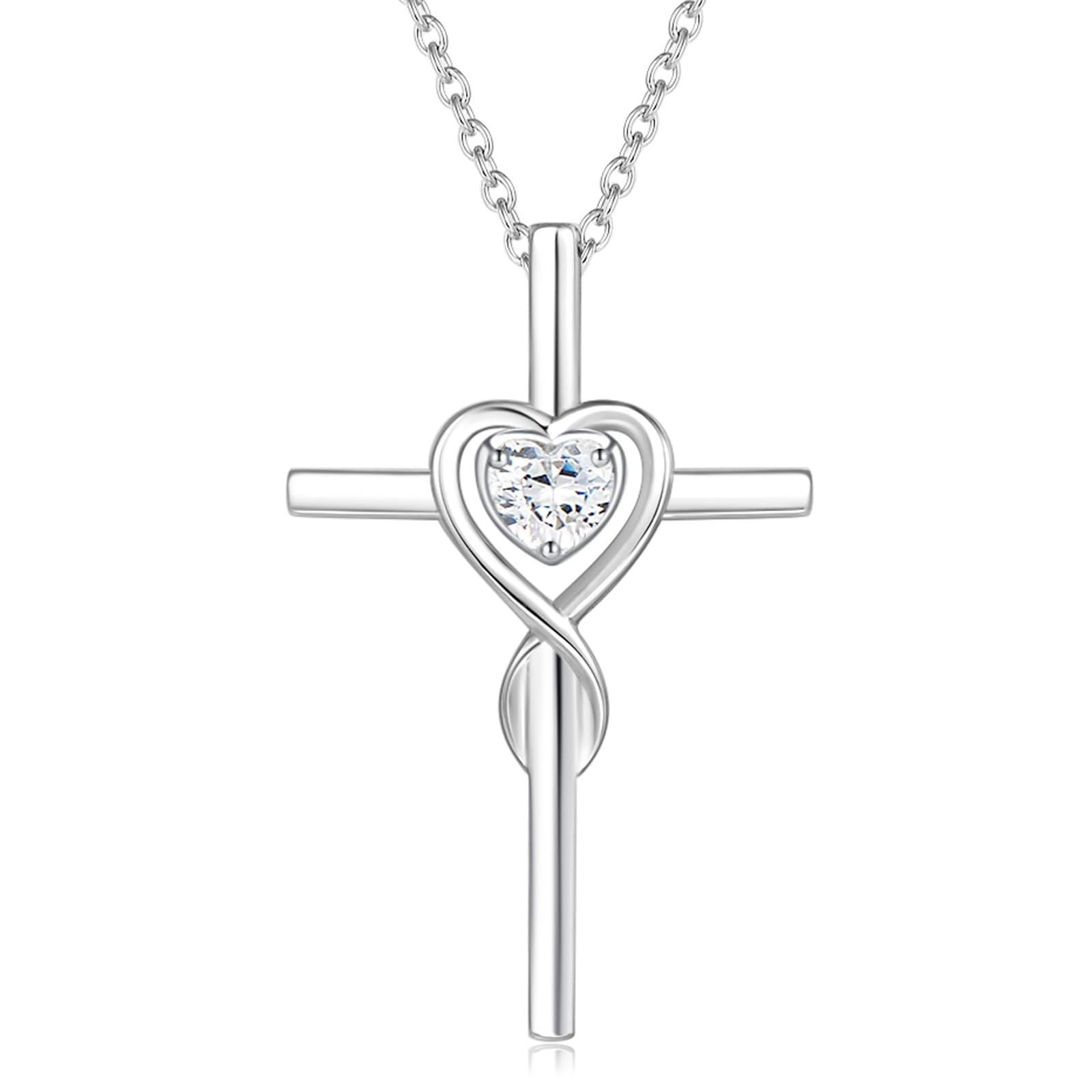 Cute Necklace With Twelve Birthstone Cross And Heart Pendant