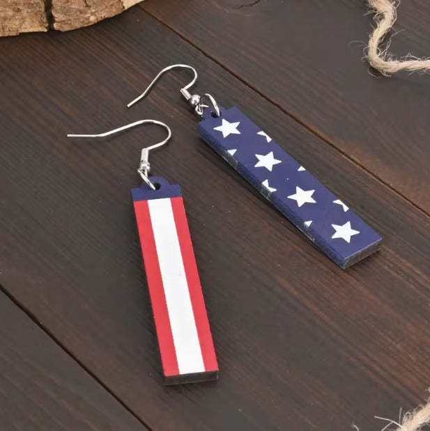 Patriotic Independence Day Flag 2D Acrylic Fashionable Minimalist Red White And Blue Earrings
