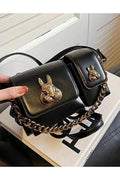 Women Black Baguette Bag With Squirrel Accessory Design Elegant Shoulder Handbag