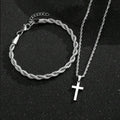 Two-piece Cuban-hair Twist Chain Cross Pendant Bracelet