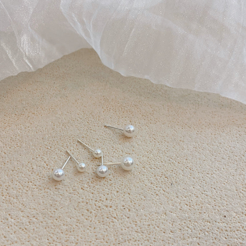 Gentle Temperament Perfect Circle Pearl Earings Set Mini Women