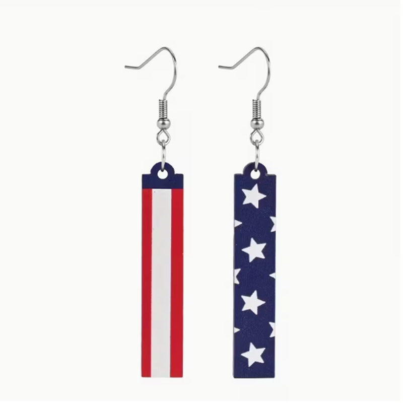 Patriotic Independence Day Flag 2D Acrylic Fashionable Minimalist Red White And Blue Earrings