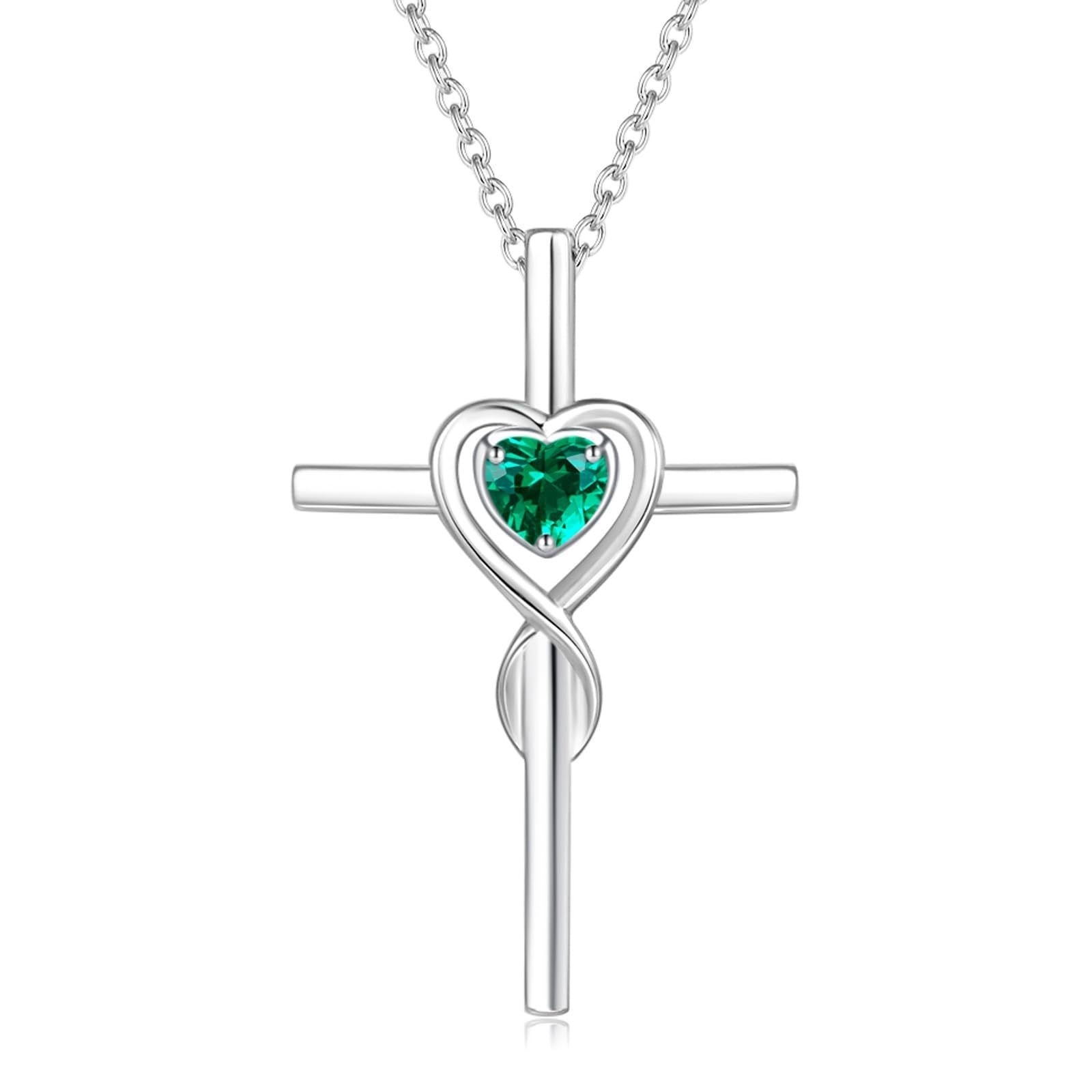 Cute Necklace With Twelve Birthstone Cross And Heart Pendant