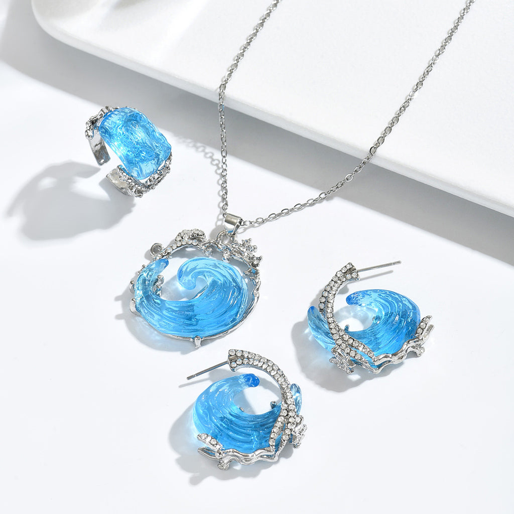 Creative Sky-Blue Wave Resin Wave Necklace