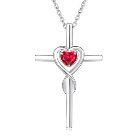 Cute Necklace With Twelve Birthstone Cross And Heart Pendant