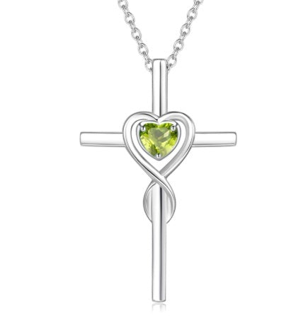 Cute Necklace With Twelve Birthstone Cross And Heart Pendant
