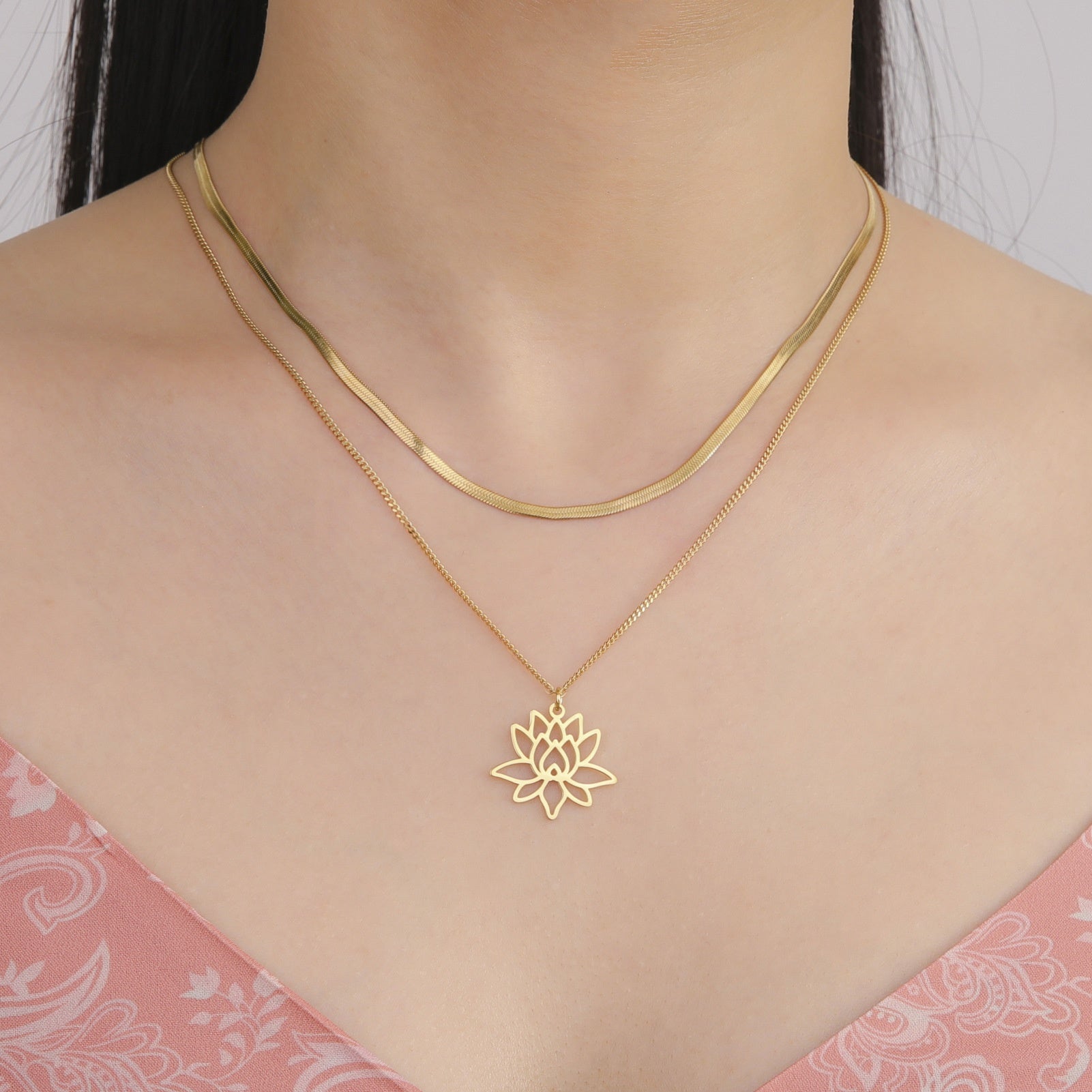 Niche Design Hollow Lotus Pendant Stainless Steel Necklace