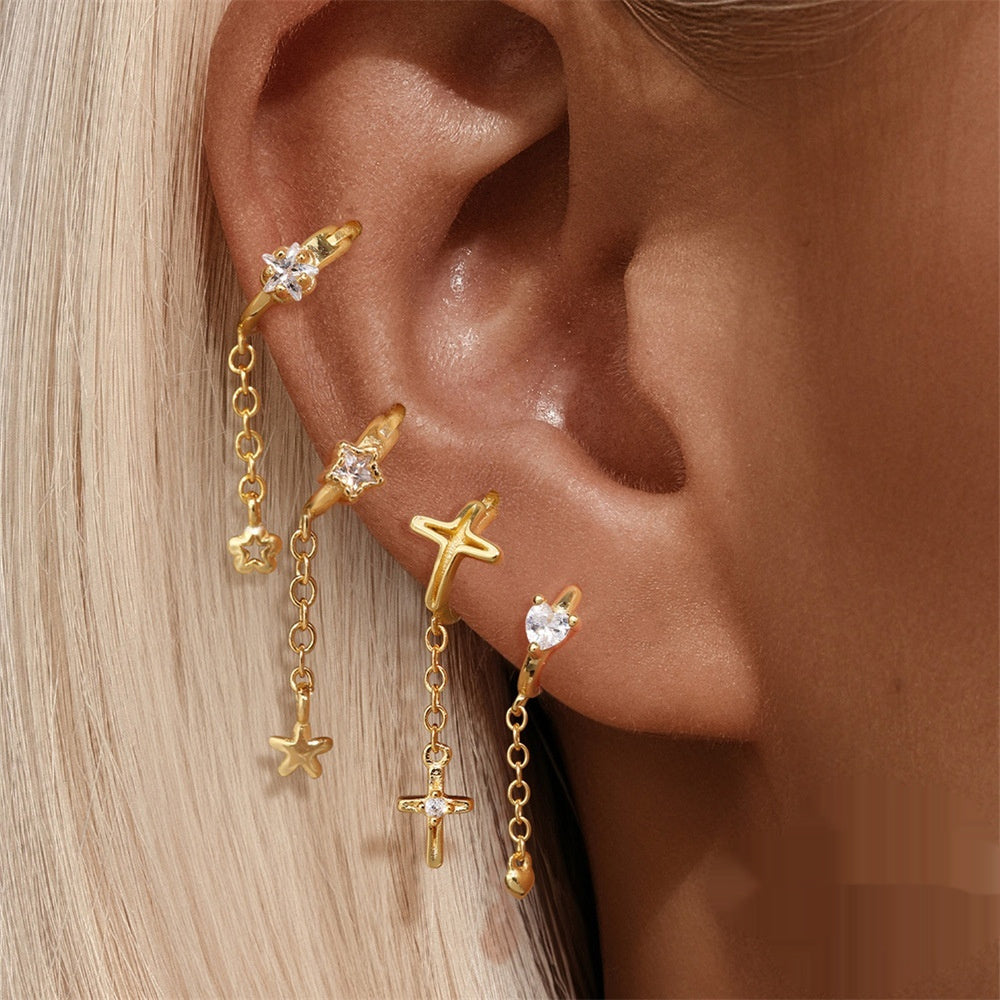 European And American-style Fashion Cross-chain Tassel Earrings