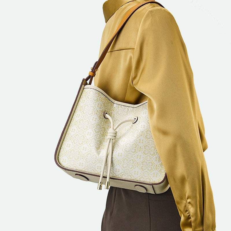 Light Luxury National Style Genuine Leather Underarm Bag Large Capacity