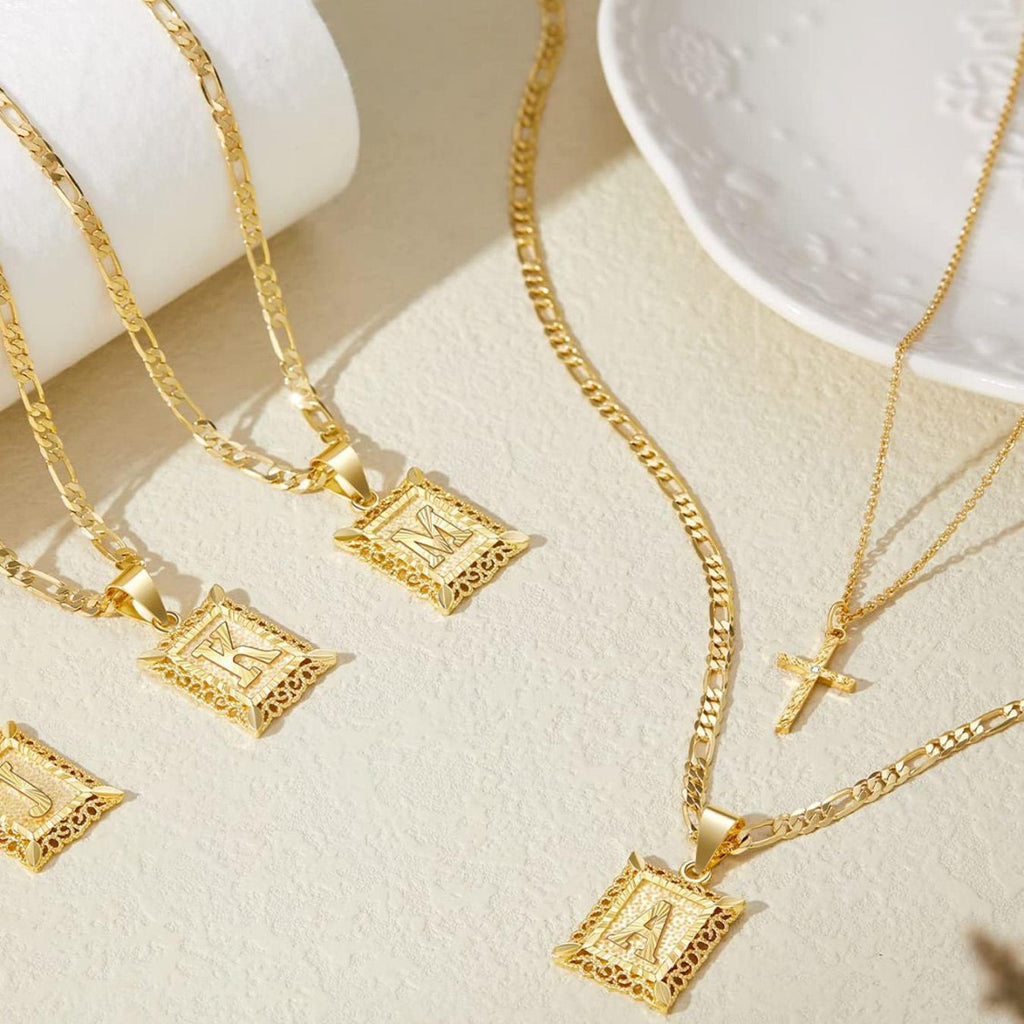 Womens Double-Layer Letter Square Cross Pendant Necklace