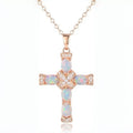 Womens Opal-Imitation Cross Pendant Necklace