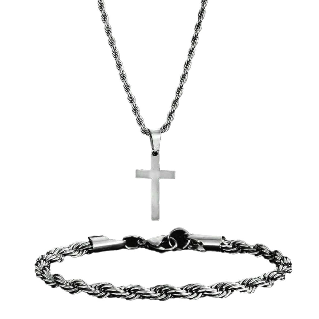 Two-piece Cuban-hair Twist Chain Cross Pendant Bracelet