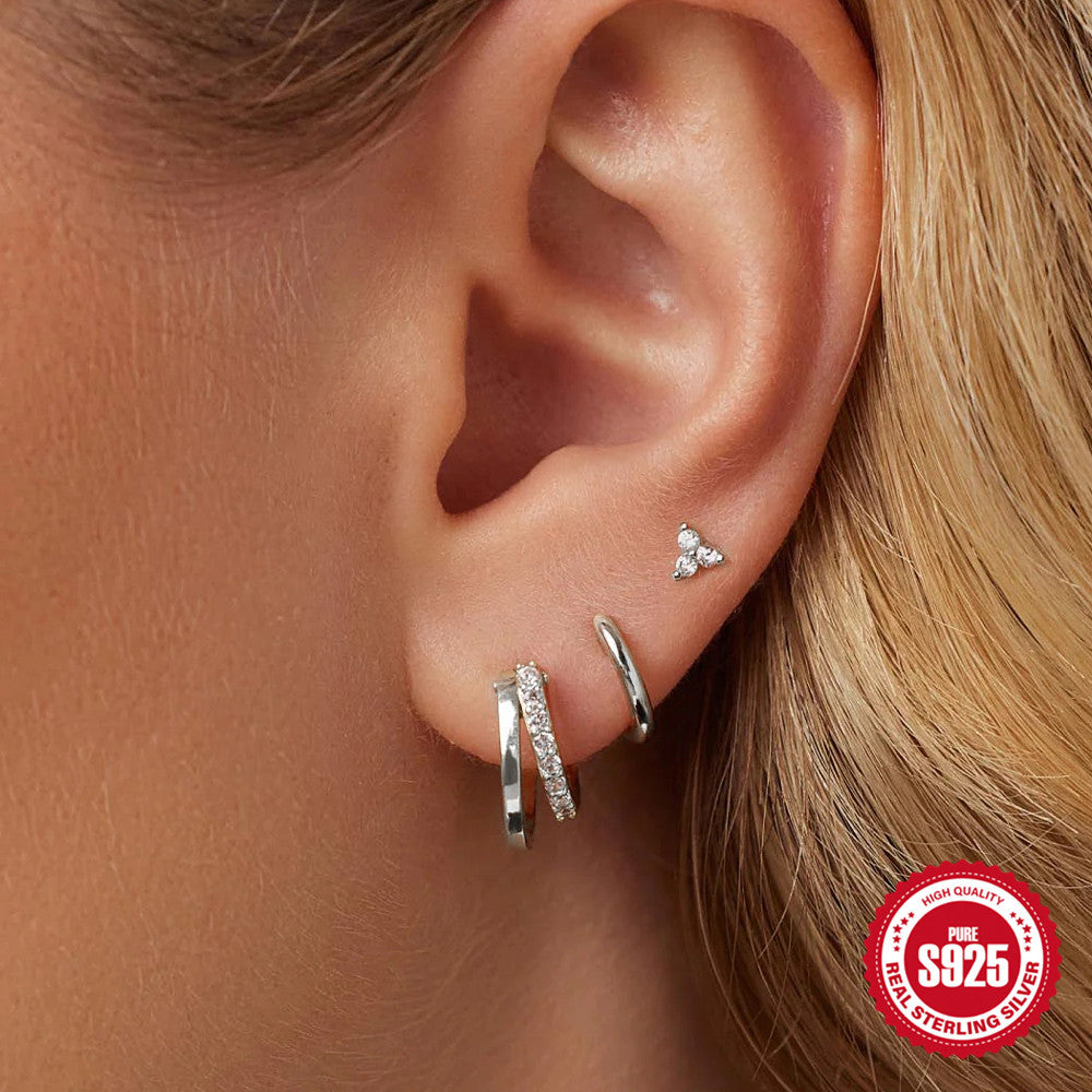 Fashion Double Layer Zircon Earings Set Women