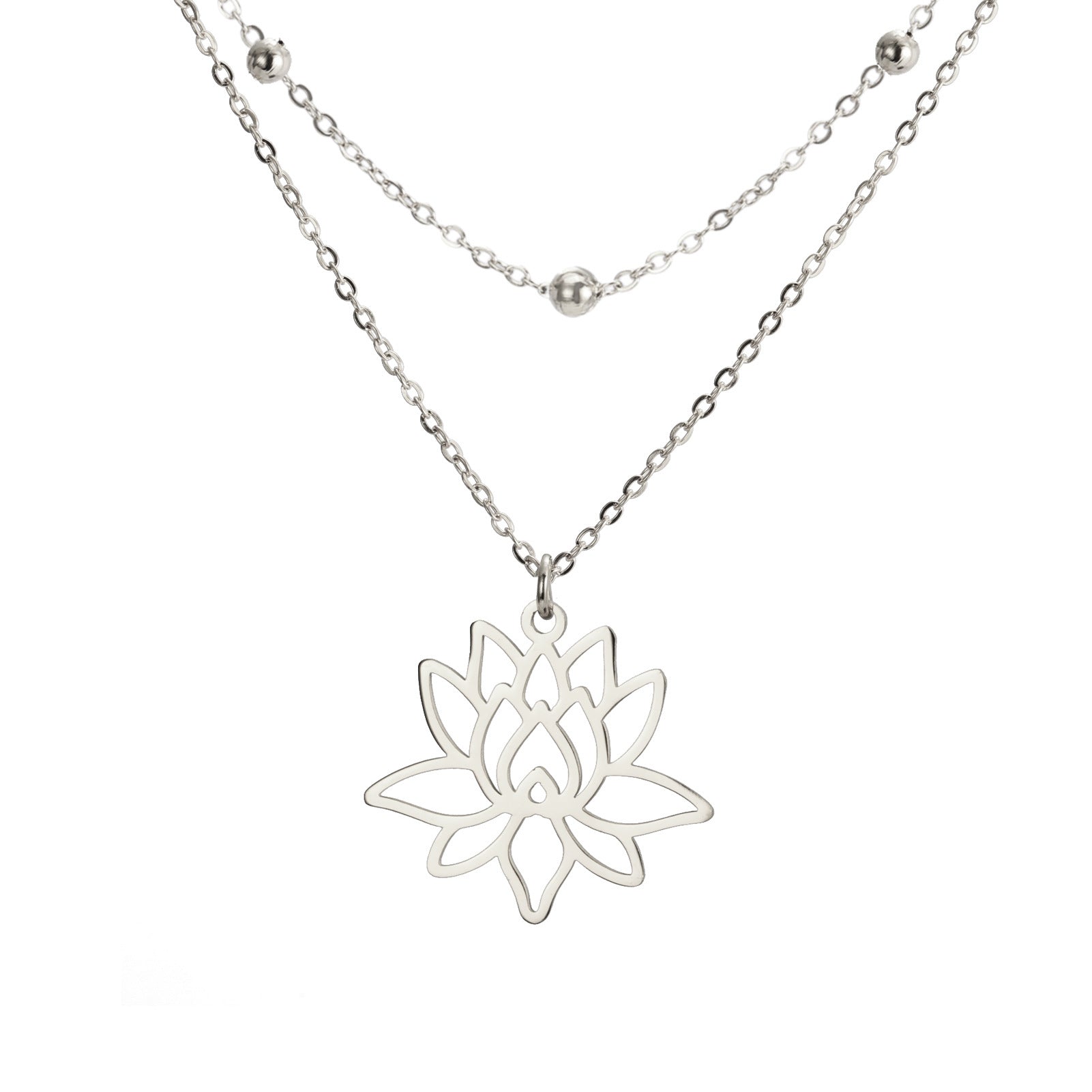 Niche Design Hollow Lotus Pendant Stainless Steel Necklace