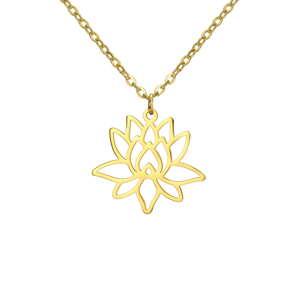 Niche Design Hollow Lotus Pendant Stainless Steel Necklace