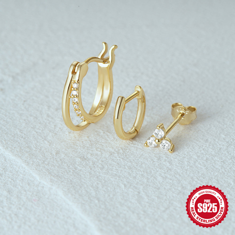 Fashion Double Layer Zircon Earings Set Women