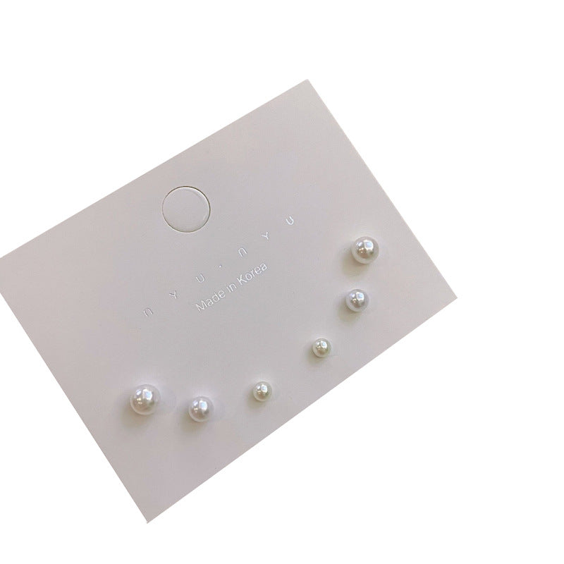 Gentle Temperament Perfect Circle Pearl Earings Set Mini Women