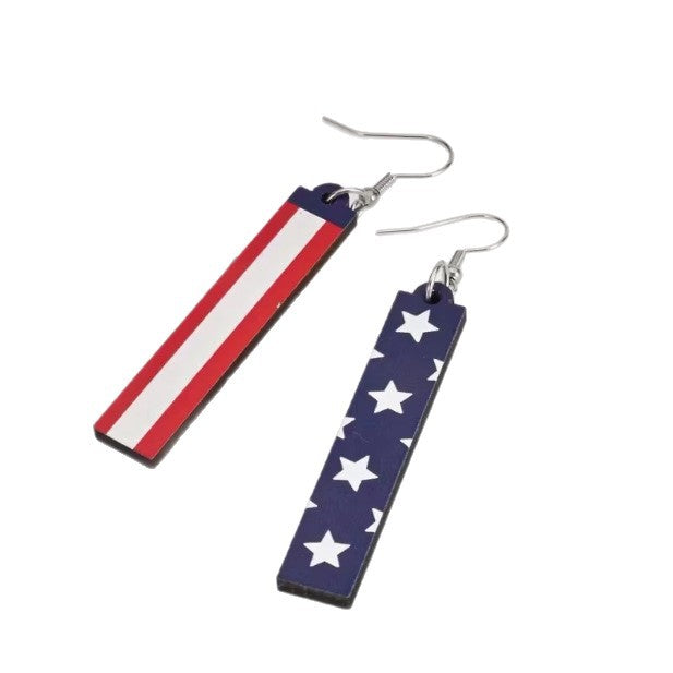 Patriotic Independence Day Flag 2D Acrylic Fashionable Minimalist Red White And Blue Earrings