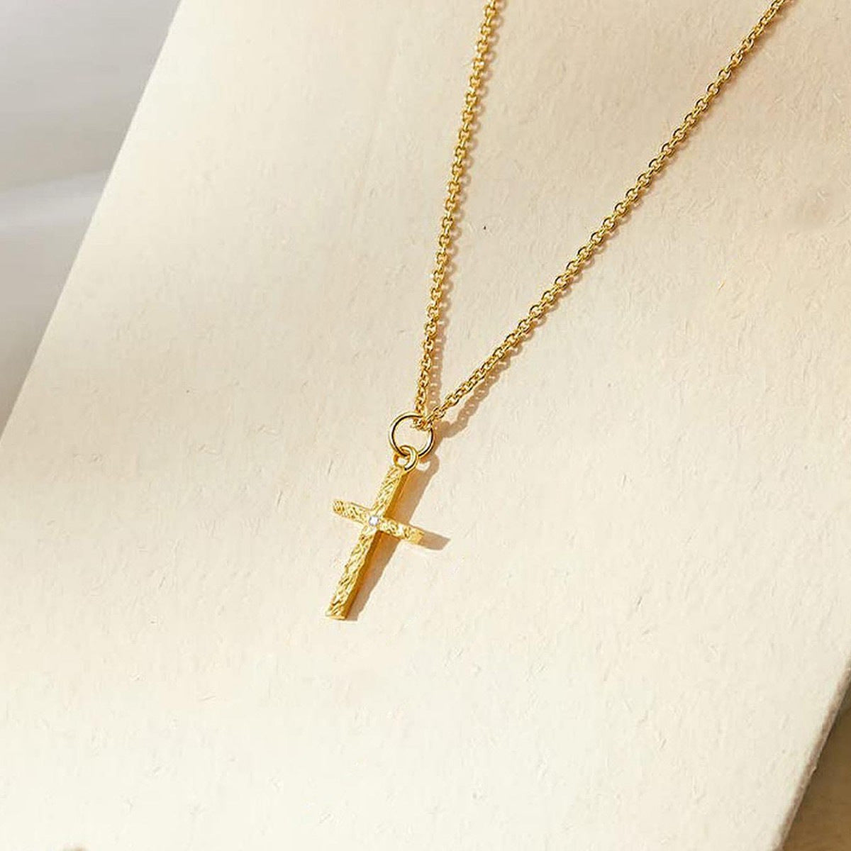Womens Double-Layer Letter Square Cross Pendant Necklace