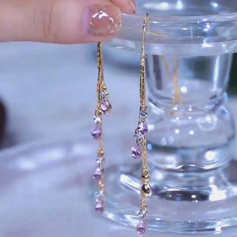 Elegant Blue Waterdrop Long Tassel Ear Threads