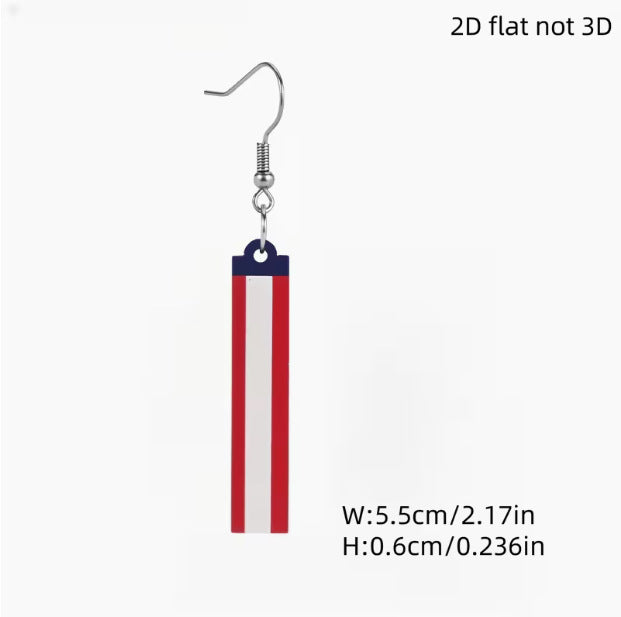 Patriotic Independence Day Flag 2D Acrylic Fashionable Minimalist Red White And Blue Earrings