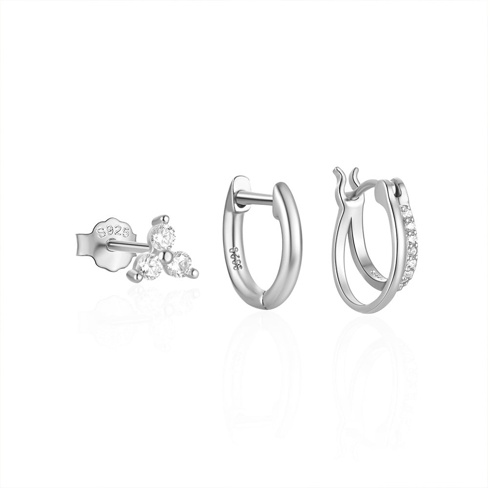 Fashion Double Layer Zircon Earings Set Women